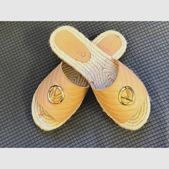 Valentino Shoes - Mario Valentino Clavel Flat Espadrille Sandals in Tan. Sz 39